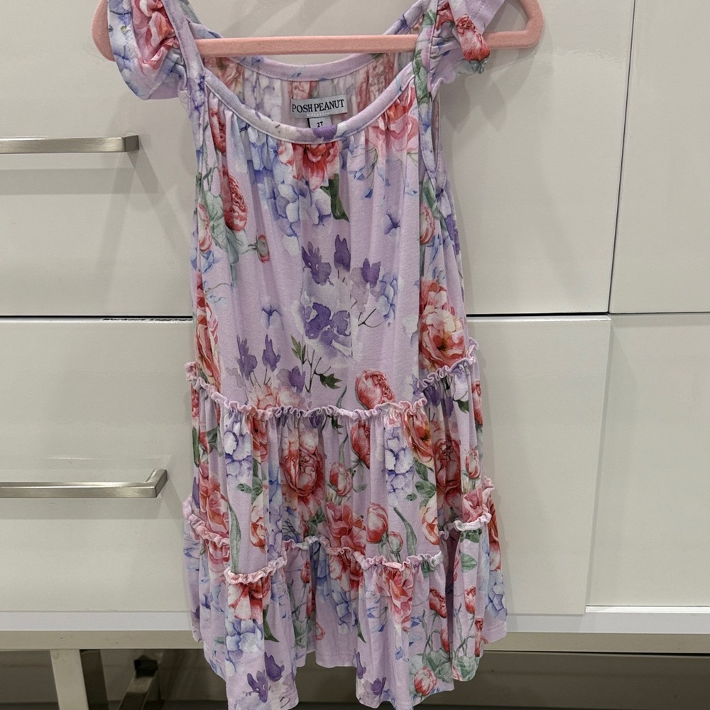 Posh Peanut Lavender Floral Tiered Sundress with Pink & Purple Blooms - 2T NWOT